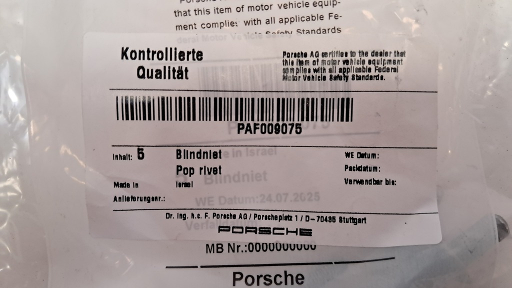 2 Blindniet-Set à 5Stk. für Porsche 991 ab 2012-2016-Occasion