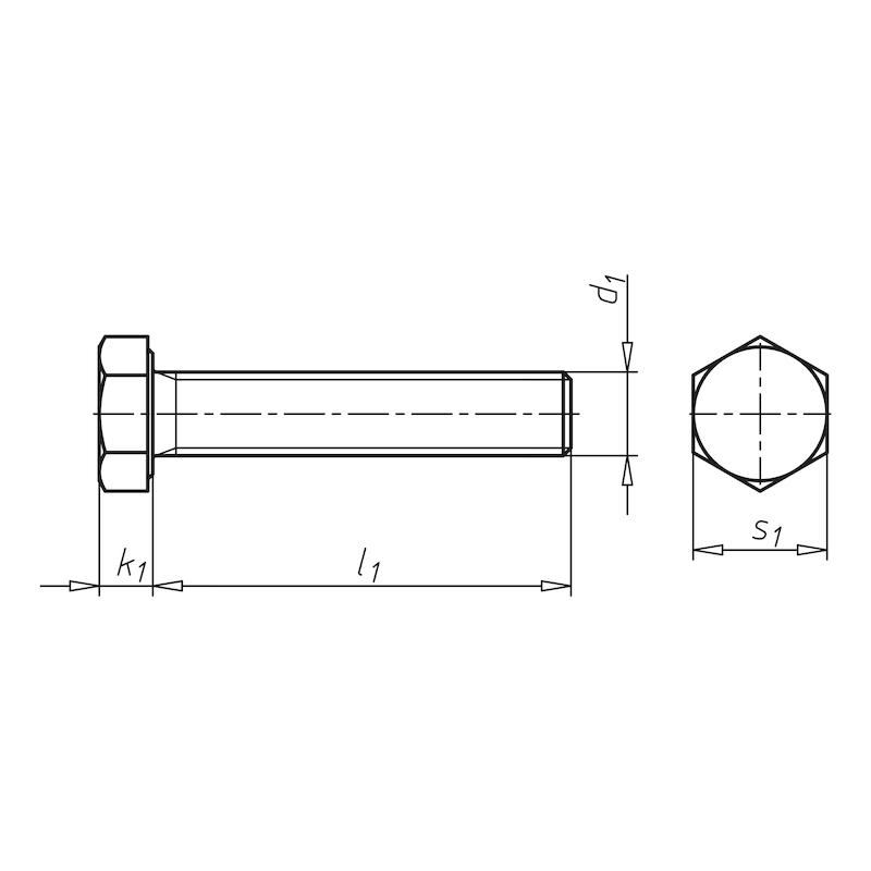 6KT-Schraube m. Gewinde, Edelstahl A2 blank, M8x70mm
