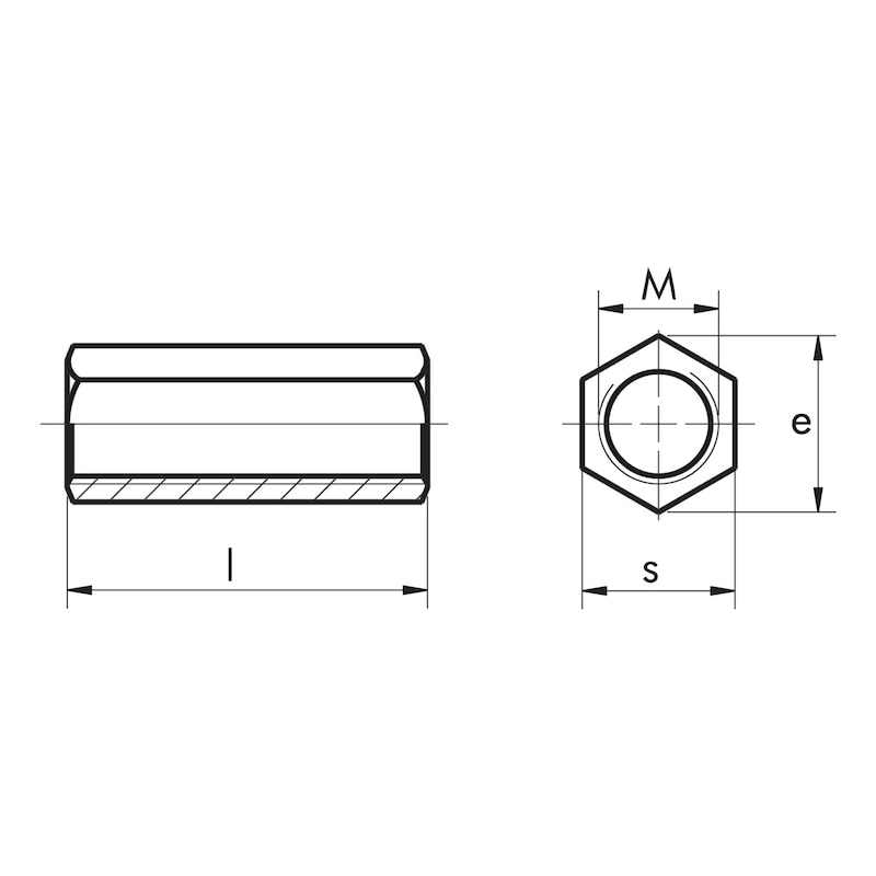 Distanzmuffe sechskant, Stahl verzinkt, M8X30mm