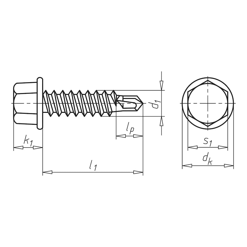 Bohrschraube Sechskantkopf mit Bohrspitze Stahl einsatzgehärtet, verzinkt, 6,3x45mm