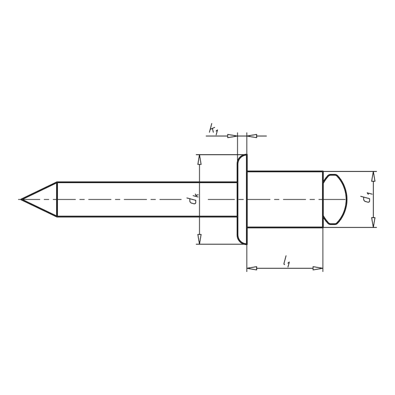 Blindniet offen mit Sollbruchdorn &amp; Flachkopf, Alu/Stahl verzinkt, 4,8X6mm