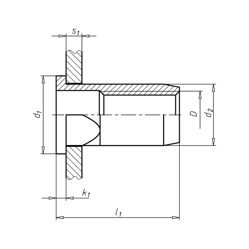Einnietmutter mit Teilsechskantschaft &amp; Flachkopf,M5