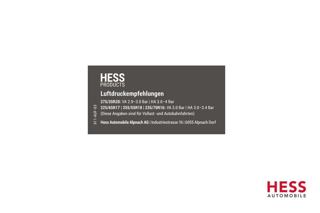 Hess Aufkleber Reifendruck grau
